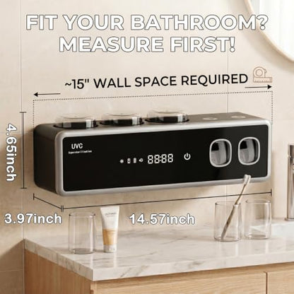 Electric Toothbrush Holder Wall Mount, Bathroom Toothbrush Organizer,Black | POPZJXDM Toothbrush Holder - 6 Brush/3 Cup,Automatic Toothpaste Dispenser & Hot Dry,Smart Cleaning,Bathroom Storage Upgrade - color: Black