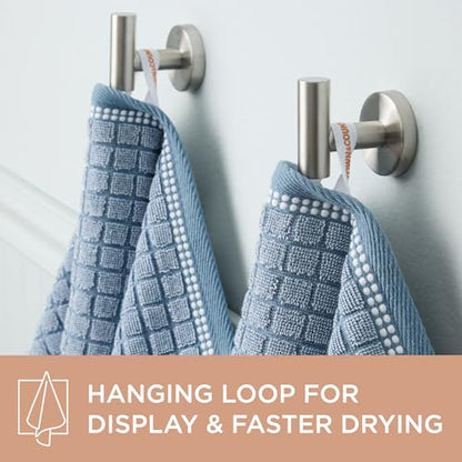 Town & Country Everyday 4-Piece Textured Windowpane Hand Towel Set, 20x30-Inch, 100% Cotton, Plush & Absorbent 550GSM, Blue - color: Blue