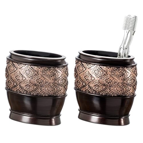 Creative Scents Dublin Brown Countertop Toothbrush Holders for Bathrooms - Decorative Tooth Brush Holder for Bathroom - Toothbrush Organizer for Regular or Electric Toothbrushes and Toothpaste - style: Toothbrush Holder