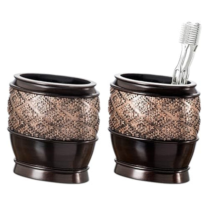 Creative Scents Dublin Brown Toothbrush Holders for Bathrooms Set of 2 - Bathroom Toothbrush Holder Set - Electric Tooth Brush and Toothpaste Organizer - Brown Bathroom Accessories Set Decor - style: Toothbrush Holder Set