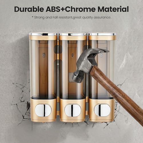Wall Mounted Shower Soap Dispenser 3 Chamber,No Drill Shower Dispenser | Shampoo and Conditioner Dispenser for Bathroom Hotel Large Capacity, Gold - color: 3gold