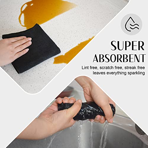 Microfiber Cleaning Cloth Kitchen Dish Cloths 12x12in 12 Pack Black | Absorbent, No Streak, Dish Rags, Glass Cleaning Cloths - color: Black