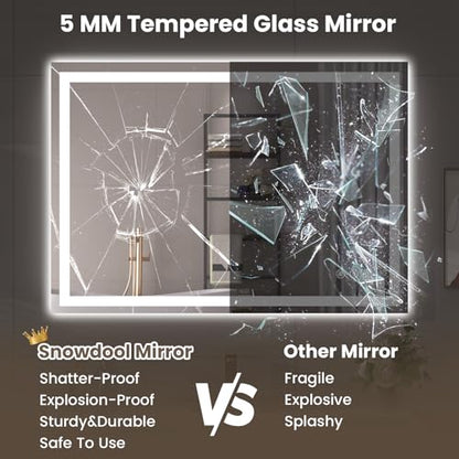Snowdool 40 x 30 in LED Bathroom Mirror, Front and Backlit, Anti-Fog | Front and Backlit, 3 Color Temperatures, Anti-Fog, Tempered Glass - size: 40"L x 30"W