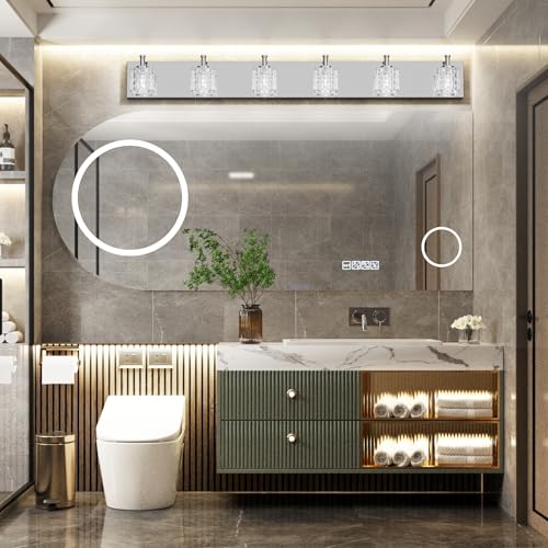 Ralbay Modern Crystal Bathroom Light Fixtures 6 Lights LED Modern Chrome Vanity Light Fixtures Over Mirror Crystal Bathroom Vanity Lights - color: Chrome, size: 40 inch