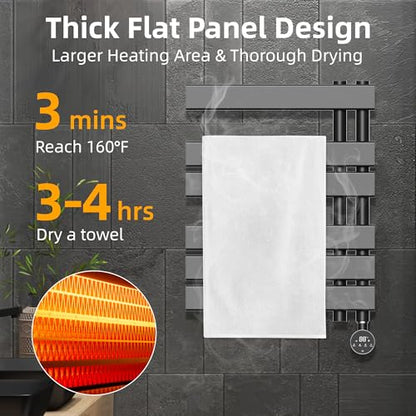 P&Dlusir M205 Electric Towel Warmer, Black, H19.69 x W19.69 | Heated Towel Rack, No Preheat, Fast Dry, Precise Timer, Plug-in/Hardwired - color: Black, size: 24.4"H x 19.69"L