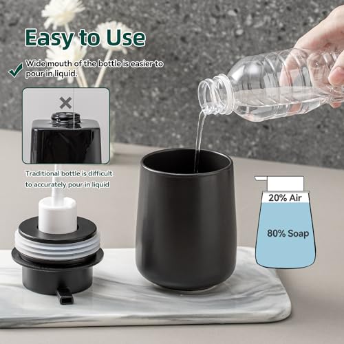 Black Foaming Soap Dispenser - Modern Ceramic Foam Hand Soap Dispenser Bathroom, 12 Oz Facial Cleanser Dispenser Bottle with Foam Pump, Refillable Wash Dish Dispenser for Kitchen - color: Black