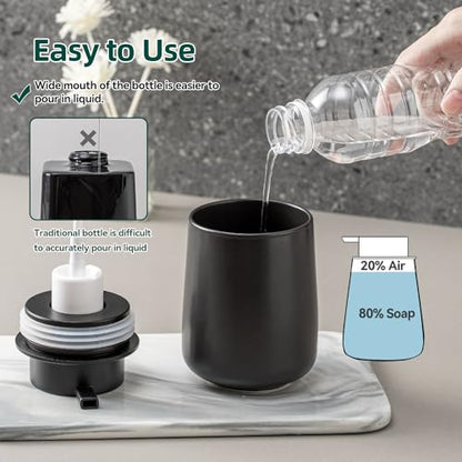 Black Foaming Soap Dispenser - Modern Ceramic Foam Hand Soap Dispenser Bathroom, 12 Oz Facial Cleanser Dispenser Bottle with Foam Pump, Refillable Wash Dish Dispenser for Kitchen - color: Black