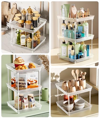3 Tier Lazy Susan Bathroom Countertop Organizer, 360° Clear Rotating Square Storage Tray, Cosmetics and Perfume Organizer, Spinning Storage Tray Vanity Organizer Shelf for Bathroom Cabinet, Kitchen - size: 3 Tier /10.6 In Square