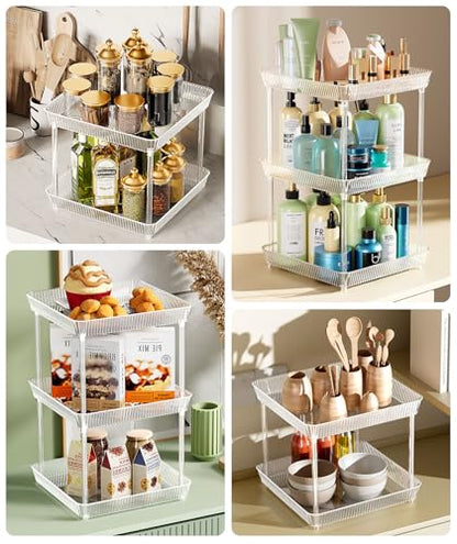 3 Tier Lazy Susan Bathroom Countertop Organizer, 360° Clear Rotating Square Storage Tray, Cosmetics and Perfume Organizer, Spinning Storage Tray Vanity Organizer Shelf for Bathroom Cabinet, Kitchen - size: 3 Tier /10.6 In Square