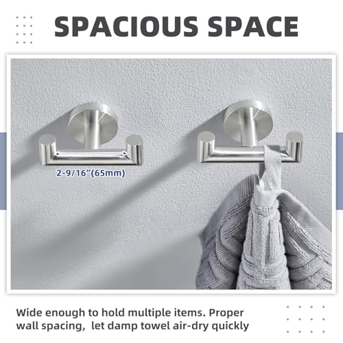 Brushed Nickel Bathroom Double Towel Hooks, 2 Pack, Wall Mounted | 304 Stainless Steel, Rust-resistant for Bathroom Shower Laundry Room, Heavy-duty 11 lbs Robe Hooks, Towels, Clothes Storage - color: Brushed Nickel