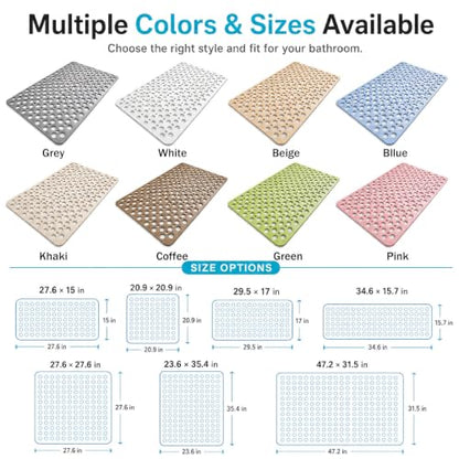 Casa and Beyond Shower Mat, Secure Shower Mat-Non-Slip, Washable Non-Slip Bathtub Mats, with Suction Cups and Drain Holes, Soft Textured Design, Easy to Clean for Bathroom (Grey, 27.6" x 15") - color: Grey, size: 27.6" x 15" (Rectangular)