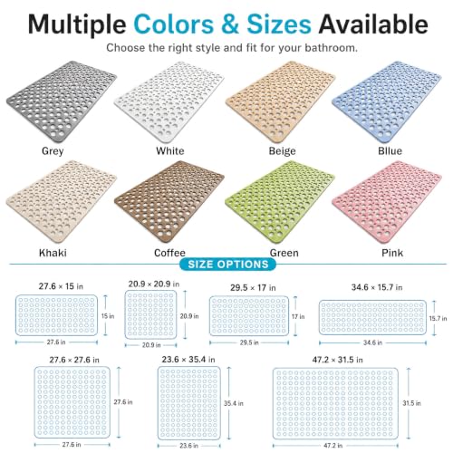 Casa and Beyond Shower Mat, Secure Shower Mat-Non-Slip, Washable Non-Slip Bathtub Mats, with Suction Cups and Drain Holes, Soft Textured Design, Easy to Clean for Bathroom (Beige, 29.5" x 17") - color: Beige, size: 29.5" x 17" (Rectangular)