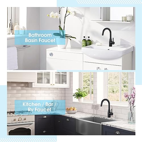 CREA Bar Sink Faucet, Sink Faucets Single Hole Black for Bathroom Kitchen Campers with Deck Plate Prep Wet Utility Small Mini Outdoor Vessel Farmhouse Vanity Lavatory - color: Black