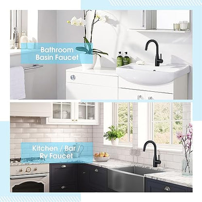 CREA Bar Sink Faucet, Sink Faucets Single Hole Black for Bathroom Kitchen Campers with Deck Plate Prep Wet Utility Small Mini Outdoor Vessel Farmhouse Vanity Lavatory - color: Black