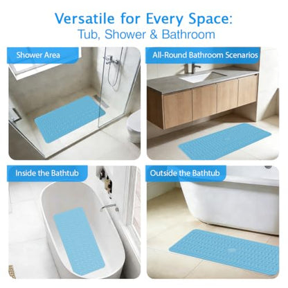 Non Slip Bathtub Mat & Shower Mat, 31x15 Anti Slip Bath Mat for Tub, Soft TPE Anti-Skid Bathroom Mat with 194 Suction Cups & Drain Holes, Wave-Textured Grip, Machine Washable (Light Blue) - color: Light Blue