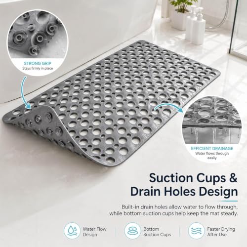 Casa and Beyond Shower Mat, Secure Shower Mat-Non-Slip, Washable Non-Slip Bathtub Mats, with Suction Cups and Drain Holes, Soft Textured Design, Easy to Clean for Bathroom (Beige, 35.4" x 23.6") - color: Beige, size: 35.4" x 23.6" (Rectangular)