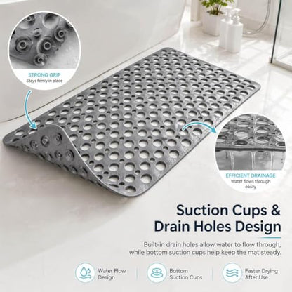 Casa and Beyond Shower Mat, Secure Shower Mat-Non-Slip, Washable Non-Slip Bathtub Mats, with Suction Cups and Drain Holes, Soft Textured Design, Easy to Clean for Bathroom (Beige, 35.4" x 23.6") - color: Beige, size: 35.4" x 23.6" (Rectangular)