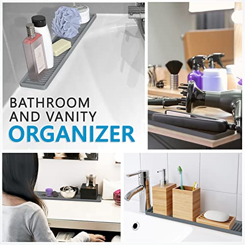 ZAPPOWARE Silicone Kitchen Sink Caddy Sponge Holder Gray - Bathroom Vanity Tray Organizer, Soap Tray for Dish Scrubber, Soap Dispenser (Gray, 17.7"x4.33") - size: 17.7"x4.33"
