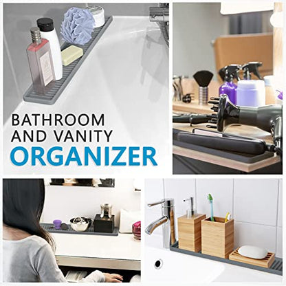 ZAPPOWARE Silicone Kitchen Sink Caddy Sponge Holder Gray - Bathroom Vanity Tray Organizer, Soap Tray for Dish Scrubber, Soap Dispenser (Gray, 17.7"x4.33") - size: 17.7"x4.33"