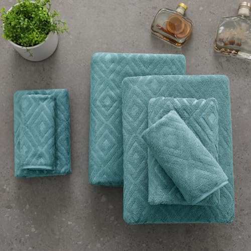 Smuge 18-Piece Bath Towel Set, Include 6 Bath Towel Sheets, 6 Hand Towels and 6 Washcloths - Highly Absorbent Quick Dry 100% Microfiber,Ultra Soft Bathroom Towel Set (Green Pine) - color: Green Pine, size: 18 Pcs Bath Towel Set