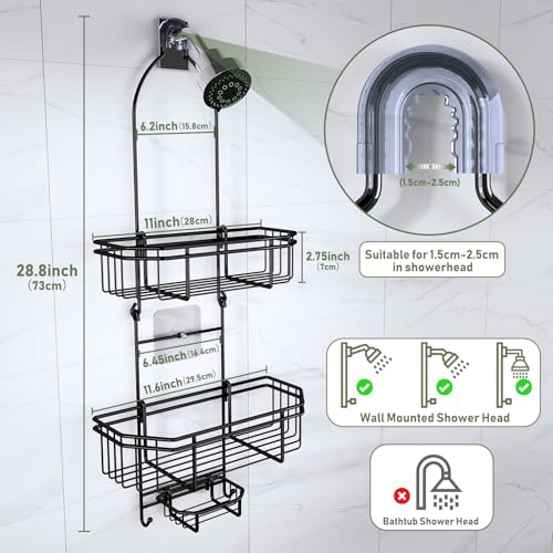 WXCGX Hanging Shower Caddy Over Shower Head Organizer: Stainless Rustproof Bathroom Storage Rack Basket with Soap Holder, Hooks - Large Capacity Bathroom Shelf for Shampoo, Conditioner
