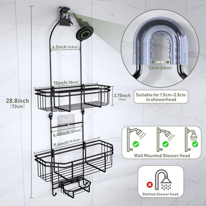 WXCGX Hanging Shower Caddy Over Shower Head Organizer: Stainless Rustproof Bathroom Storage Rack Basket with Soap Holder, Hooks - Large Capacity Bathroom Shelf for Shampoo, Conditioner