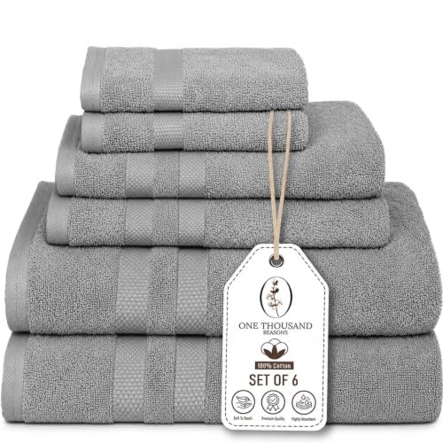 Premium Staple Cotton Bathroom Towel Set - Gray 600 GSM 6-Piece Luxury Bath Towel Set 3 Stripe - 2 Bath Towels, 2 Hand Towels & 2 Washclothes Set - High Absorbent & Quick Dry for Gym, Spa, Hotel - color: Gray - 3 Stripe