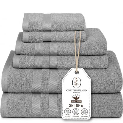 Premium Staple Cotton Bathroom Towel Set - Gray 600 GSM 6-Piece Luxury Bath Towel Set 3 Stripe - 2 Bath Towels, 2 Hand Towels & 2 Washclothes Set - High Absorbent & Quick Dry for Gym, Spa, Hotel - color: Gray - 3 Stripe
