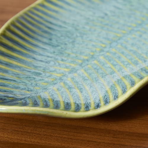 11" Green Ceramic Leaf Decorative Tray, Reactive Glaze Stoneware | Decorative Bowl, Handcrafted, Leaf-Shaped, For Entryway Table, Room Décor