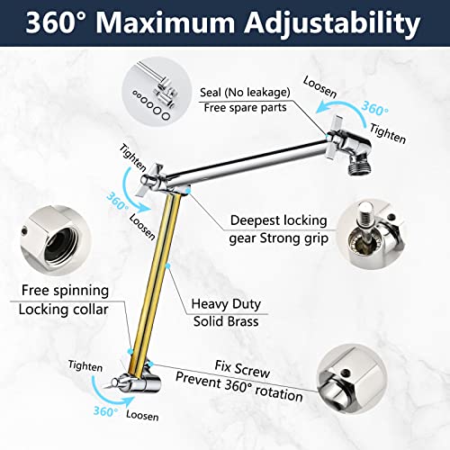 PDPBath Shower Extension Arm, 16" Upgrade Solid Brass Shower Head Shower Head Extender, Adjustable Height Extended with G1/2 Universal Connection for Rain & Handheld Shower Head - Chrome - color: Chrome, style: 8 Inch + 8 Inch