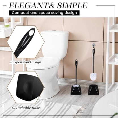 FoldTier 15 Sets Toilet Holder and Brush Set 16.14 Inch Toilet Bowl Cleaner Brush with Caddy Bathroom Scrub Plastic Scrubber with Long Handle for Bathroom Cleaning, Easy to Assemble (Black) - color: Black