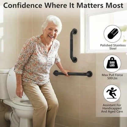 2 Pack Shower Grab Bars for Bathroom 16 Inch Black Stainless Steel Anti-Slip Knurled Grip Home Care Bath Handrail Safety Hand Rail Support for Showers Seniors Elderly Assist Handicap Bath Handle - style: Knurled 2 Pack 16 Inch