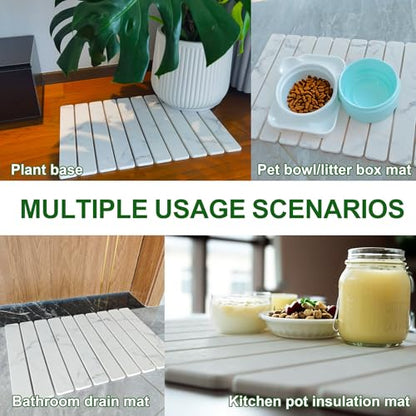 Large Stone Dish Drying Mat for Kitchen Counter, 24"×16" Quick Dry Collapsible Diatomaceous Earth Mat – Super Absorbent Foldable Drying Pad for Dishes (Marble White, 23.2" x 15.4") - color: Marble White