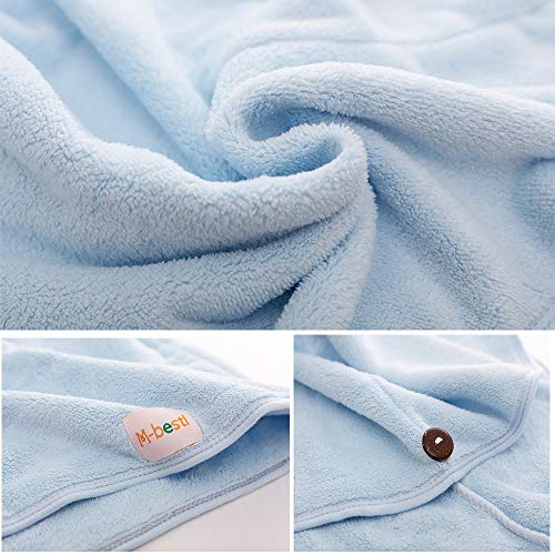 M-bestl 2 Pack Hair Drying Towels, Hair Towel Wrap,Absorbent Microfiber Hair Towel Turban with Button Design to Dry Hair More Quicker(Blue&Dark Gray) - color: Blue&dark Gray