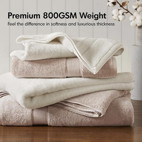 Madison Park 800GSM 100% Cotton Bathroom Bath Towel Set of 8, Cream | Long Staple, Highly Absorbent, Durable Hotel Spa Quality, Quick Dry, Double Stitched Hems, Lint Reducing, OEKO-TEX Certified - color: Cream, size: Multi-Sizes