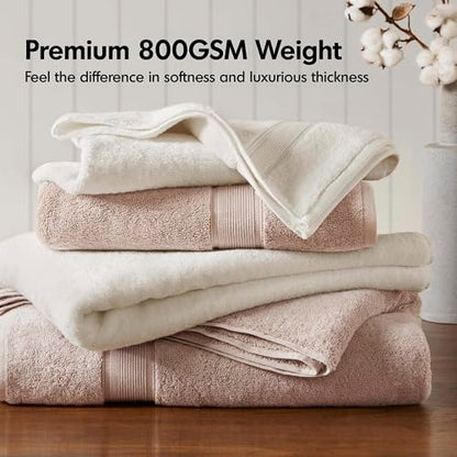 Madison Park 800GSM 100% Cotton Bathroom Bath Towel Set of 8, Cream | Long Staple, Highly Absorbent, Durable Hotel Spa Quality, Quick Dry, Double Stitched Hems, Lint Reducing, OEKO-TEX Certified - color: Cream, size: Multi-Sizes