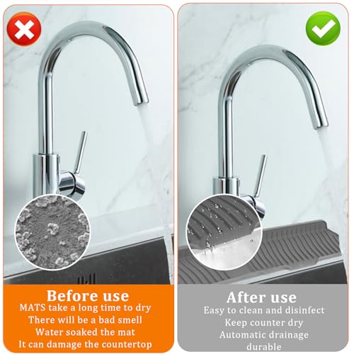 30 Inch Sink Splash Guard,Longer Silicone Sink Mat for Kitchen Bathroom,Kitchen Faucet,Silicone Sink Faucet Mat Splash Guard, Drip Protector Splash Countertop (Grey) - color: Grey