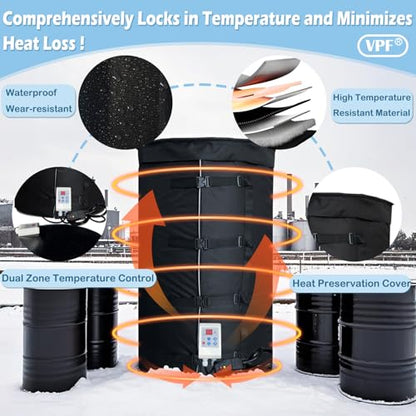 Metal Drum & Bucket Heater with Dual-Zone Temperature Control, Insulated Bucket Warmer for 55-Gallon Barrel, Propane Tank Heater Blanket UL Certified. - size: 55GAL Set