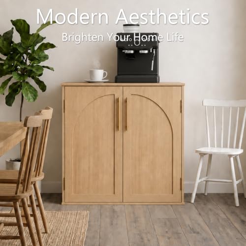 Sideboard Buffet Cabinet with Storage, 31.5" Modern Arched Accent Console Cabinet Credenza for Living Room Furniture Dining Room Entryway, Light Wood - color: Light Wood