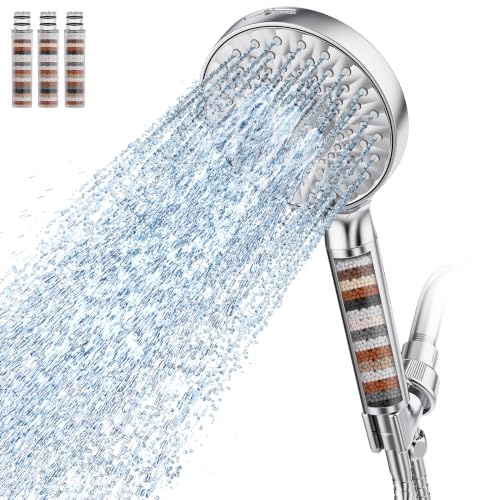 SR SUN RISE Filtered Shower Head with Handheld High Pressure 9 Spray Mode Showerhead Detachable Shower Head Water Softener Filters Beads for Hard Water Remove Chlorine 4 Filters Chrome - color: Chrome, size: 4 Filters