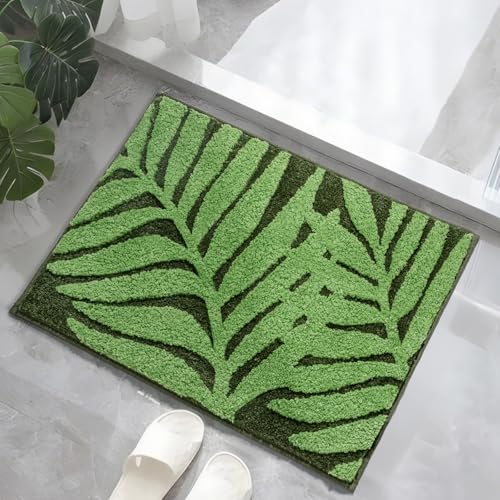 Green Bathroom Rugs 18x24, Leaf Bath Mats, Non-Slip Washable Bathroom Mat | Plush Fluffy Soft Absorbent Microfiber Bath Rug for Sink Basin Bathtub Shower Bedroom Floor - color: Green, size: 1'6" x 2' (Rectangular)