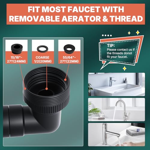 1440° Rotatable Faucet Extender - Universal Kitchen Sprayer, 2 Modes Splash Water Aerator, 1080°+360° Rotating Sink Faucet Aerator Extension, Swivel Faucet Adapter for Kitchen/Bathroom Black