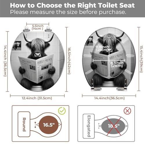 Round Resin Toilet Seat, Quietly Close Quick Release Hinges Cover | Toilet Lid Cover Easy to Clean and Install, Funny Bull Animal Cattle Hilarious Farmhouse Rustic Heavy Duty Toilet Seat - color: pattern1, size: O-shape