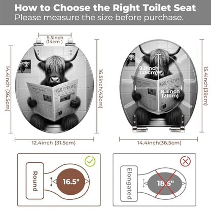 Round Resin Toilet Seat, Quietly Close Quick Release Hinges Cover | Toilet Lid Cover Easy to Clean and Install, Funny Bull Animal Cattle Hilarious Farmhouse Rustic Heavy Duty Toilet Seat - color: pattern1, size: O-shape