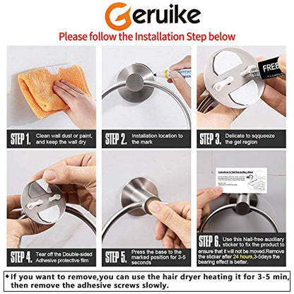 Adhesive Towel Ring Wall Mount Hand Towel Ring Self Adhesive Towel Hanger Stainless Steel Rustproof Brushed Nickel