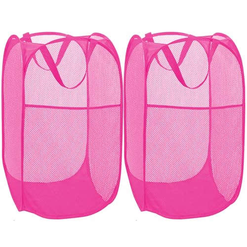 2 Pack Sturdy Mesh Pop up Laundry Hamper Basket with Side Pocket for Laundry Room, Bathroom, Kids Room, College Dorm or Travel Blush - color: 2 x Blush, size: 2 pack