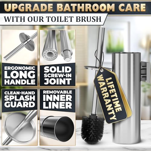 Wall Mounted Toilet Brush and Holder Set, Stainless Steel (Silver) | Stainless Steel Toilet Brush and Holder Set, Removable Inner Bowl, Dense Bristles, Rustproof, for Modern Bathroom Walls - color: Silver Wall-mounted