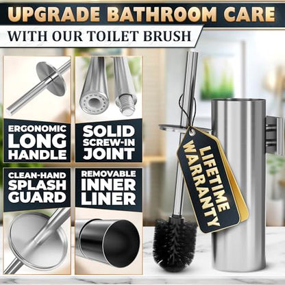 Wall Mounted Toilet Brush and Holder Set, Stainless Steel (Silver) | Stainless Steel Toilet Brush and Holder Set, Removable Inner Bowl, Dense Bristles, Rustproof, for Modern Bathroom Walls - color: Silver Wall-mounted