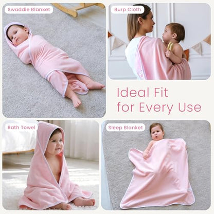 Softan Baby Hooded Towels and Washcloths Set 6 Pack, 28x28 Ultra Soft & Absorbent Baby Bath Towels for Newborn Infant Toddler, Unisex Boys Girls (Pink Elephant) - color: Pink Elephant