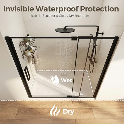 56-60" W x 72" H Semi-Frameless Pivot Swing Shower Doors | 1/4" (6mm) Clear SGCC Tempered Glass with a 24.8" walk-in opening, Matte Black Finish, Reversible, Magnetic Closing - color: Matte Black, size: 56"- 60"